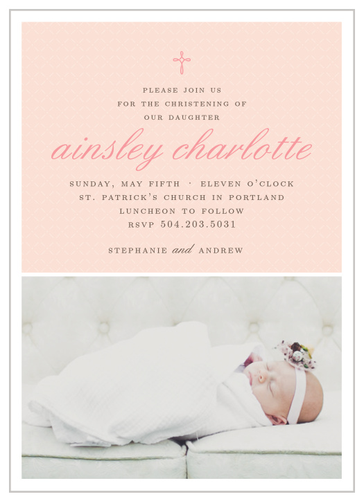 Design an invitation using your daughter’s photo with the Tiny Cross Girl Christening Invitations.