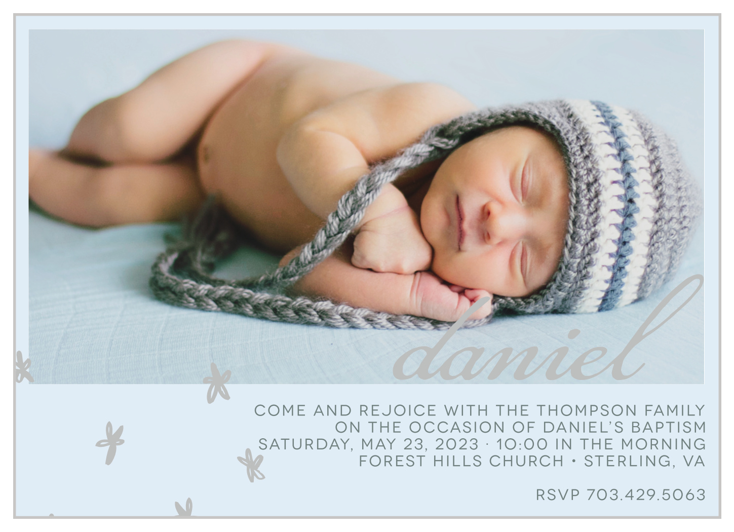 Doodle Petal Boy Foil Christening Invitations