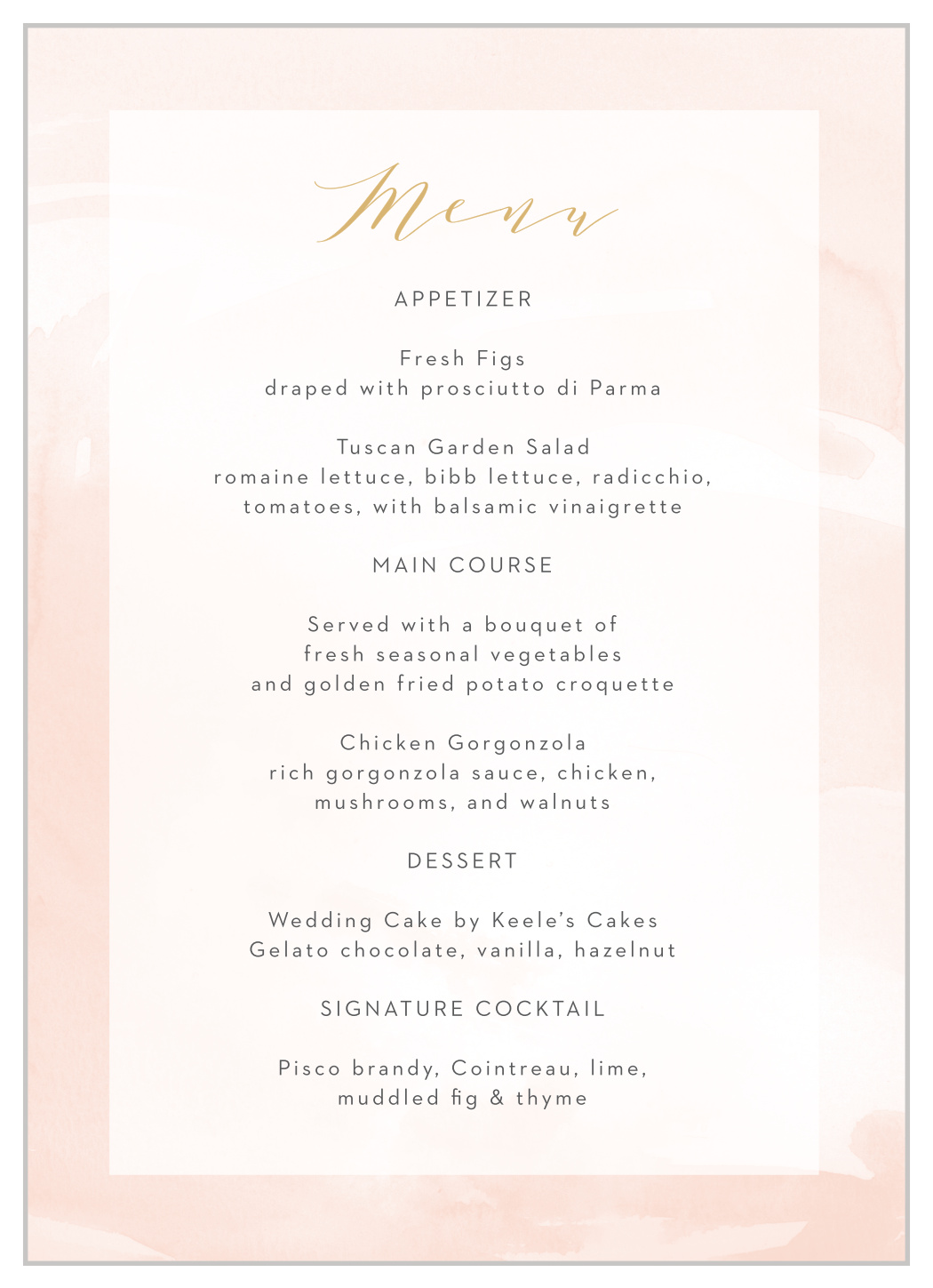 Modern Wash Wedding Menus