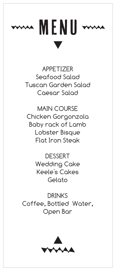 Triangle Monogram menu is perfect for any venue! The tall format of this menu gives you all the room you need. Totally customizable fonts and colors too! Hooray!