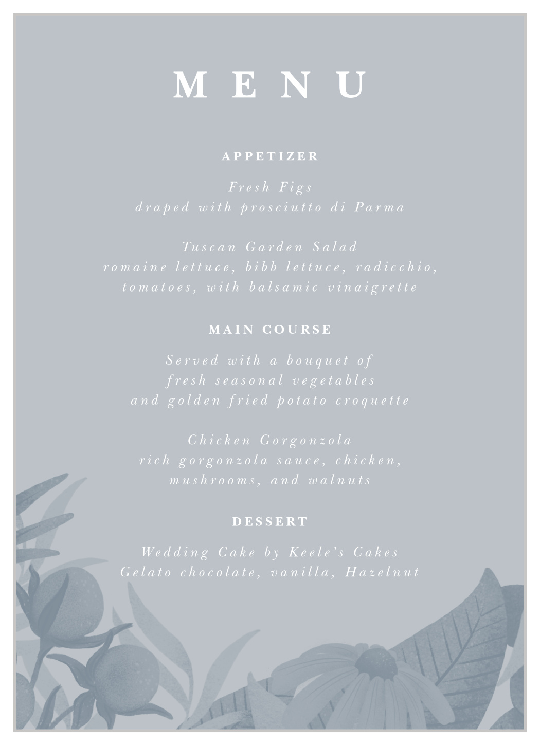 Evening Garden Wedding Menus