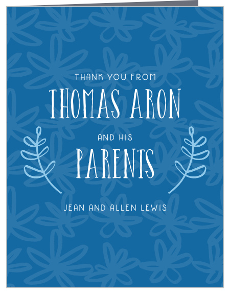 Your son’s name is accented by hand-drawn laurels on the Fun Flower Boy Christening Thank You Cards. 