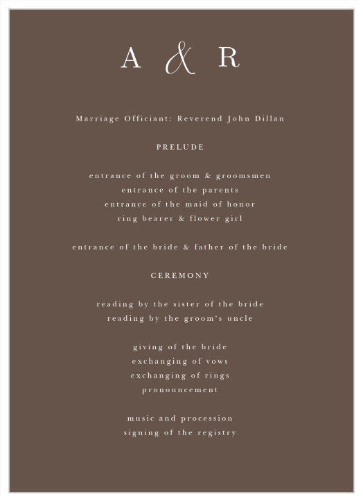 Inform family and friends of every step of your ceremony with our Refined Woodgrain Wedding Programs.