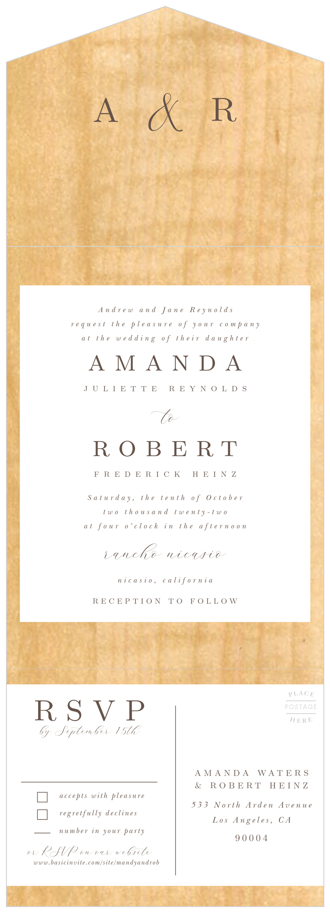 Refined Woodgrain Seal & Send Wedding Invitations