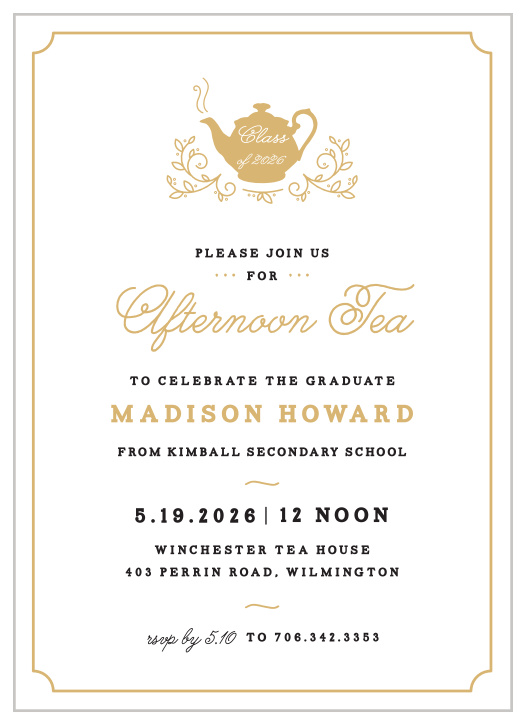 My, my! How time has flown! This card works for both an announcement and an invitation for your unforgettable graduation party! Customize the fonts and colors to make this card exactly how you've imagined. See your changes as you go and have some fun!