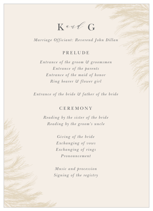 Our Pampas Boho Wedding Programs are the best way to keep your guests in the loop throughout the day of the when's, where's, what's, and who's.