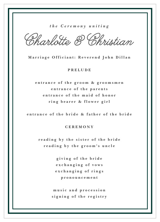 Guide family and friends through every step of your ceremony with our Framed Sophistication Wedding Programs.