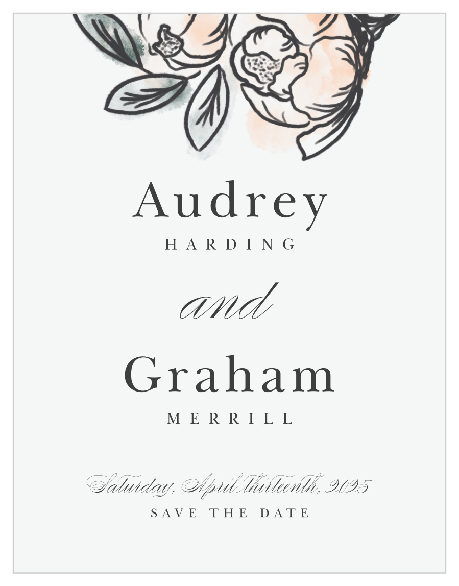Peony Sketch Save the Date Cards