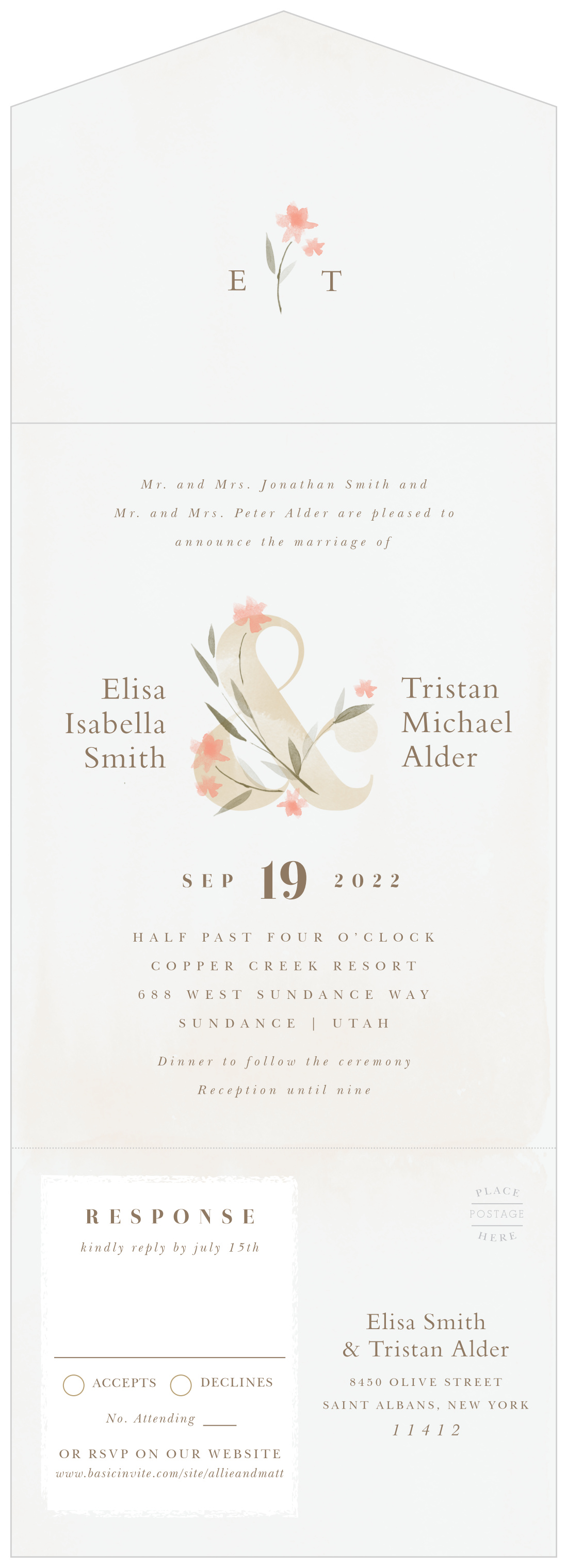 Watercolor Ampersand Seal & Send Wedding Invitations