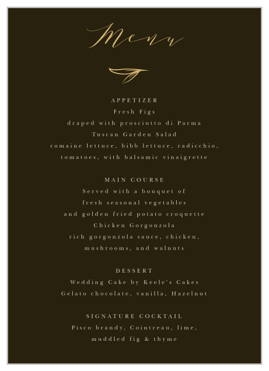 Elegantly present your event's course options by displaying our Vine Wreath Wedding Menus at each seat!