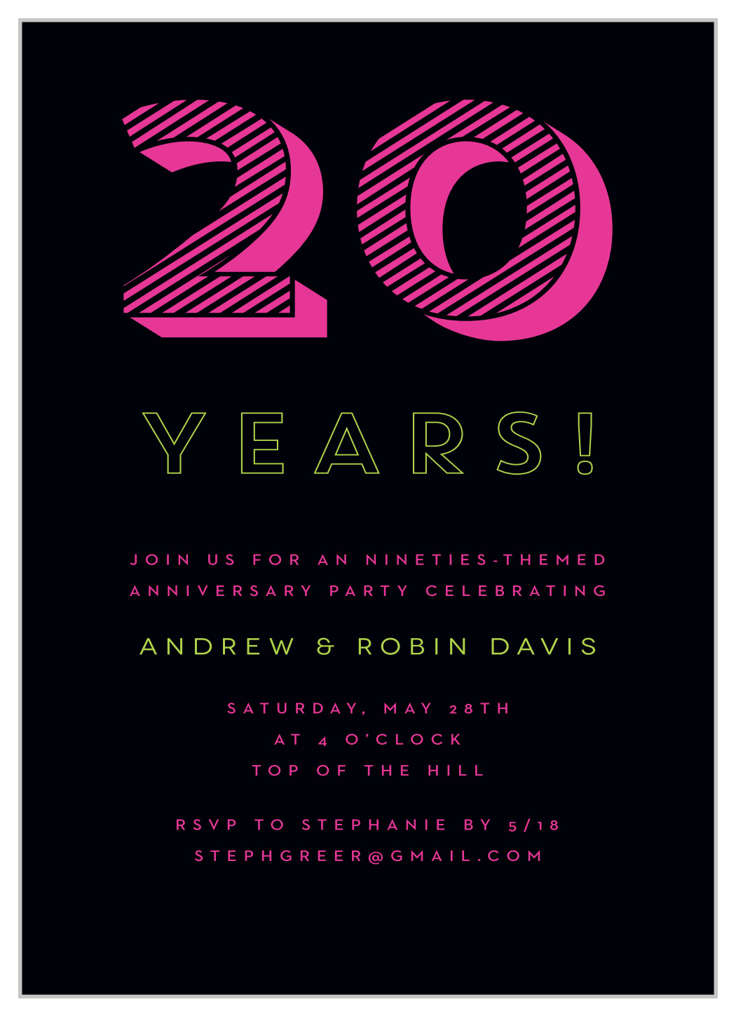 Nostalgic Neon Anniversary Invitations