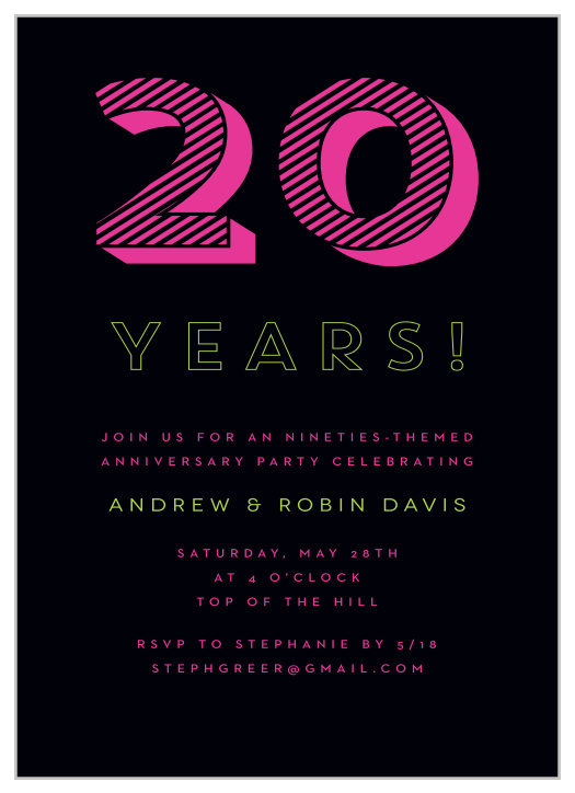Get ready for a blast from the past with our Nostalgic Neon Anniversary Invitations.