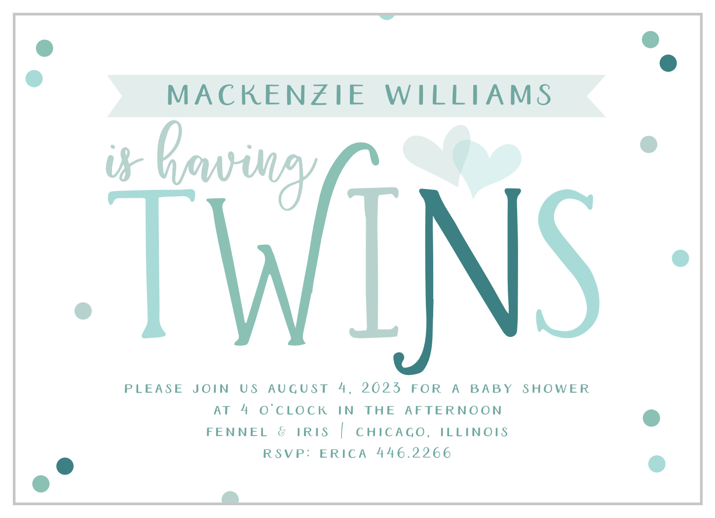 Twins Confetti Baby Shower Invitations