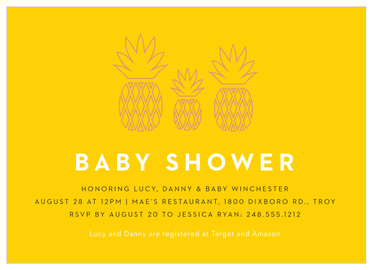 Gather family and friends together to celebrate your bundle of joy on the way with the modern look of our Pineapple Trio Baby Shower Invitations.