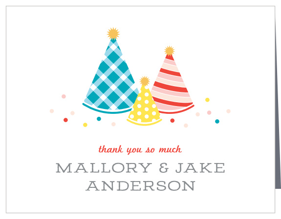 Thank your family and friends for attending your couple's shower by sending out our Party of Three Baby Shower Thank You Cards.