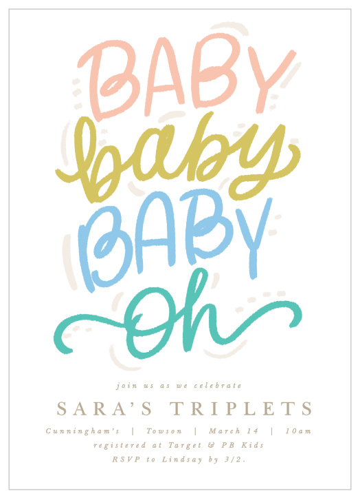 Oh! You will love these triplet baby shower invites! Our Baby Oh Baby Shower Invitations start with a white background.