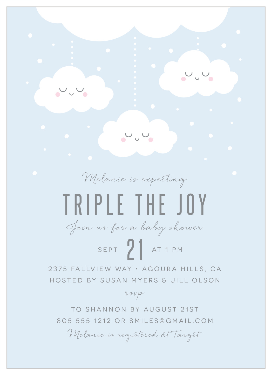 Cloud Triplets Baby Shower Invitations