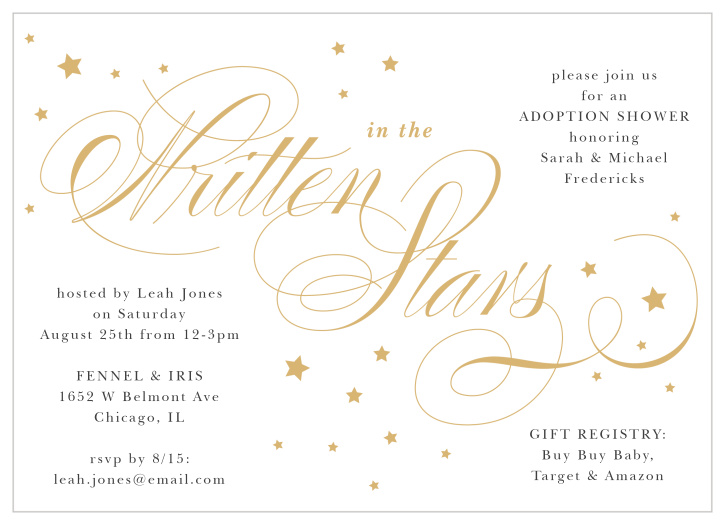 It's practically Written In The Stars that you need our Adoption Stars Baby Shower Invitations to announce your adoption shower to those you love most!