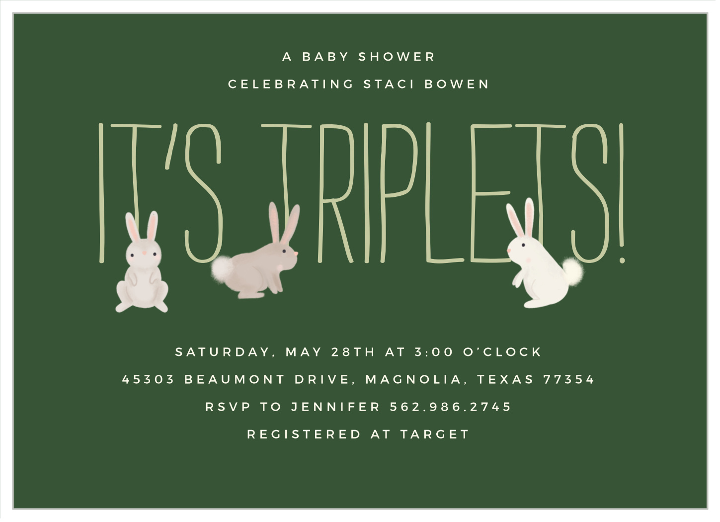 Bunny Triplets Baby Shower Invitations