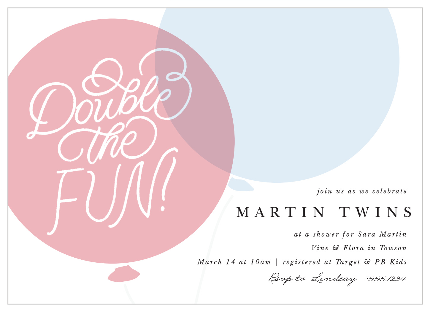 Double Balloons Baby Shower Invitations