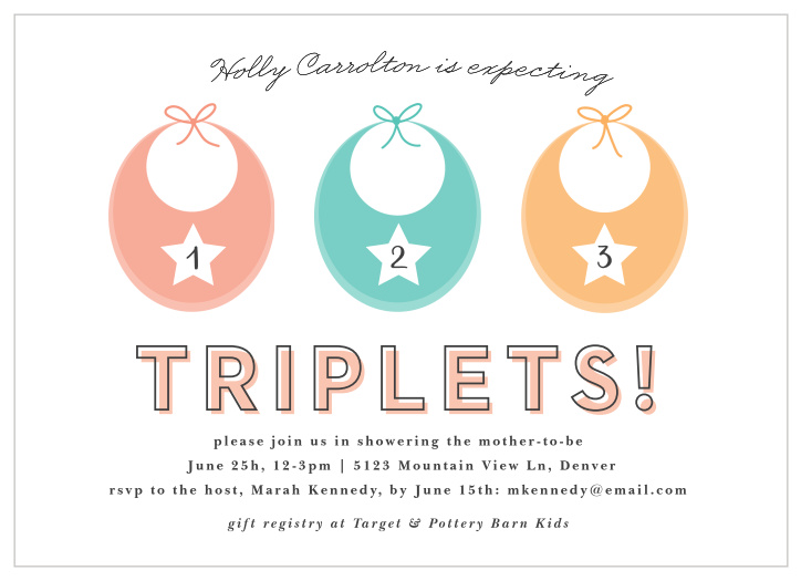 Triple Bibs Baby Shower Invitations bring family and friends together to celebrate your bundles of joy on the way.