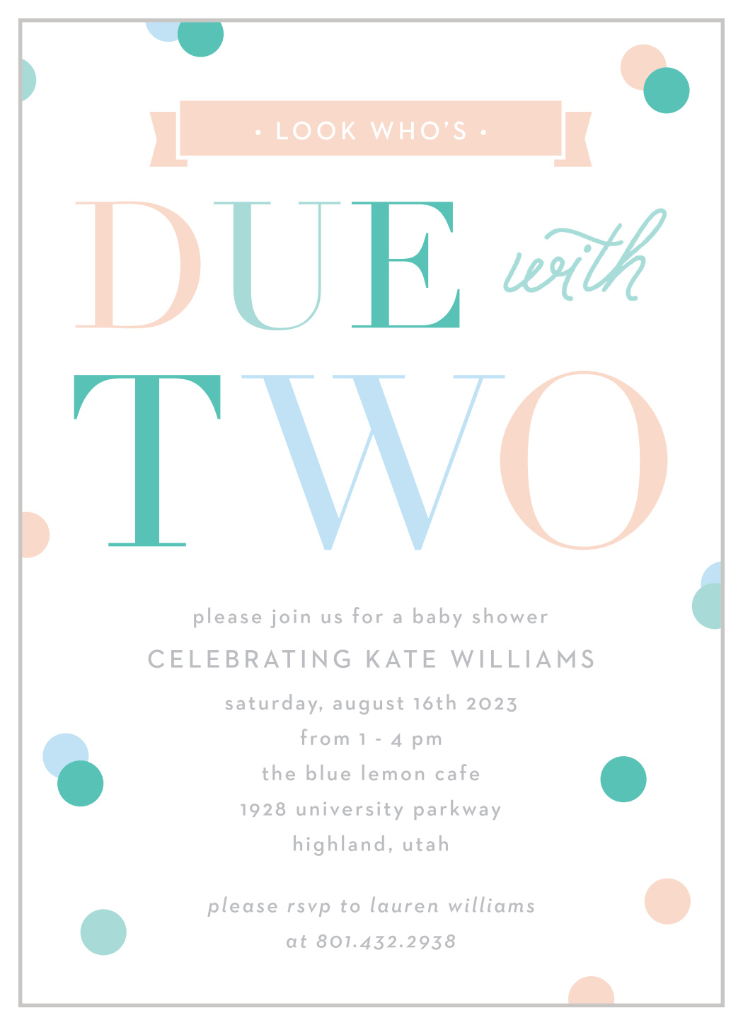 Due With Two Baby Shower Invitations