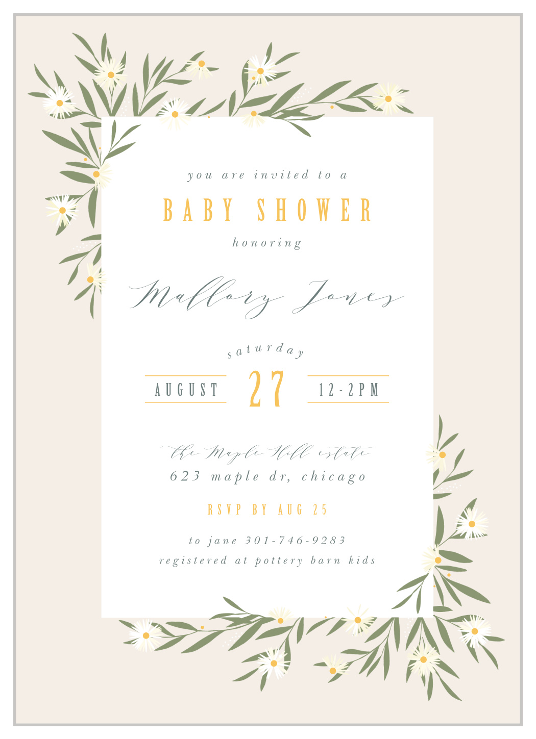 Chamomile Daisies Baby Shower Invitations