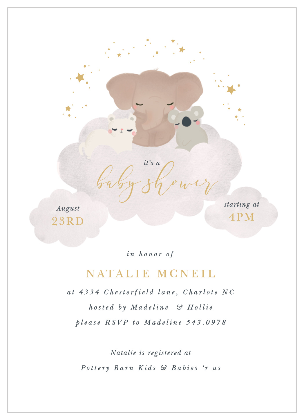 Starry Animals Baby Invitations by Invite