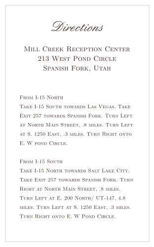 One size fits all directions card.