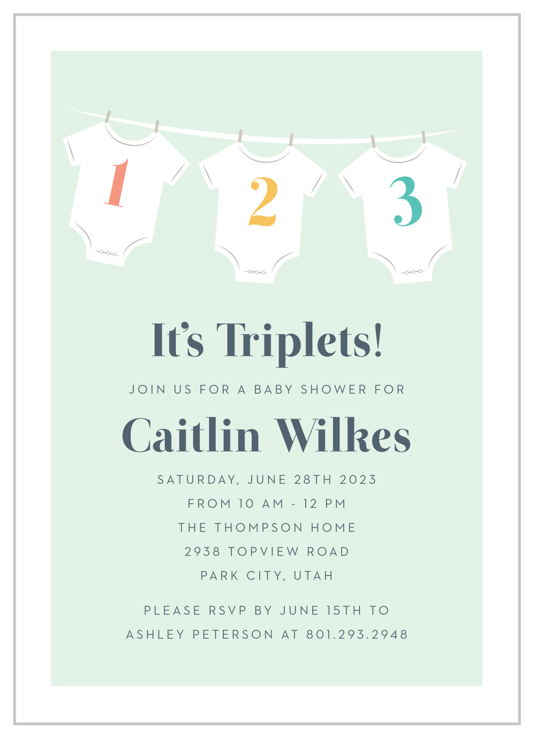 Triple Onesies Baby Shower Invitations