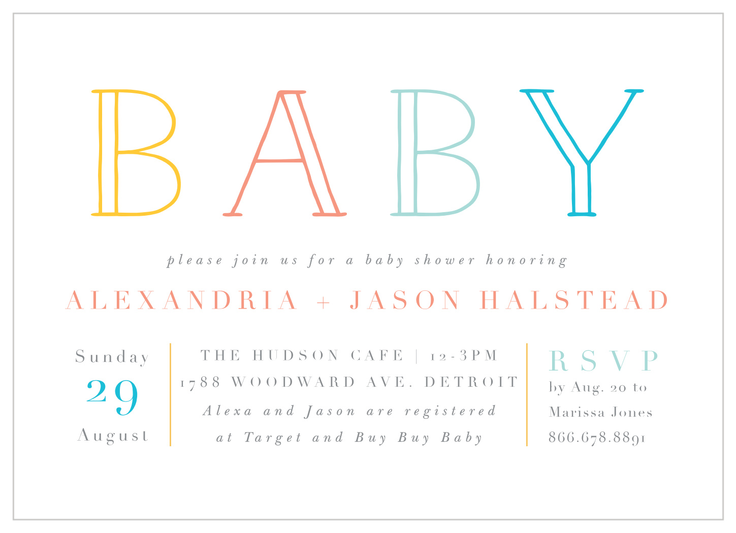 Rainbow Letters Baby Shower Invitations