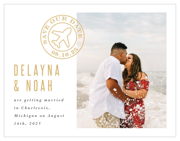 Prepare your guests for your big day with this travel-inspired Adventure Begins Map Save the Date Card!