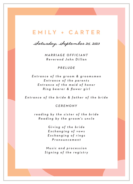 Set the stage for your ceremony with our Transparent Text Wedding Programs. 