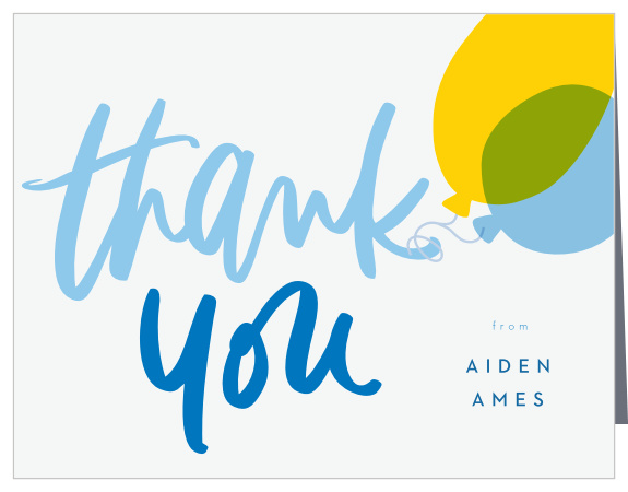 Send out some appreciation to the party guests, in the name of your birthday boy or girl, with our Birthday Balloons First Birthday Thank You Cards.