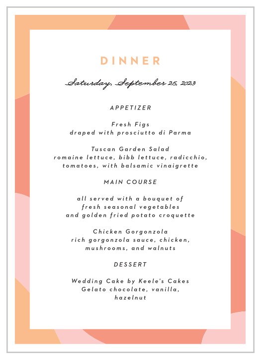 Create the perfect setup for your reception dinner with our Transparent Text Wedding Menus.