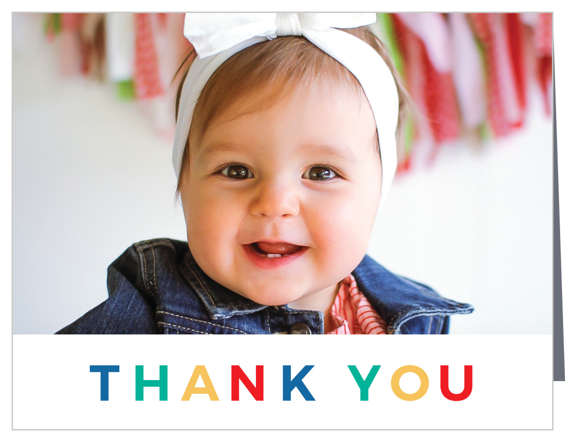 Rainbow Party First Birthday Thank You Cards by Basic Invite