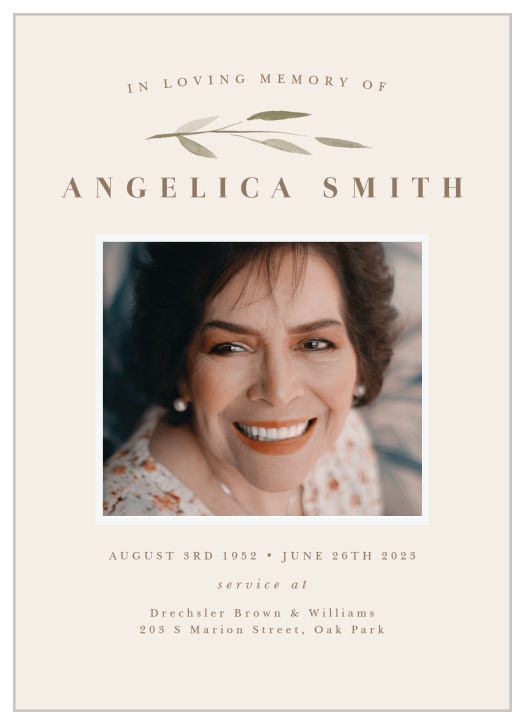 Provide those who attend the memorial our Watercolor Branch Memorial Programs, so they can know the names of all who were closest to the departed that present during the service.