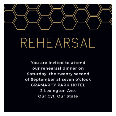 Share your wedding information in style with our Sweet Honeycomb Rehearsal Cards. 