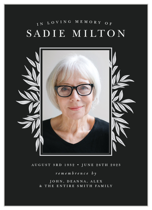 Our Silver Frame Memorial Announcements inform everyone of the recent passing of your loved one.