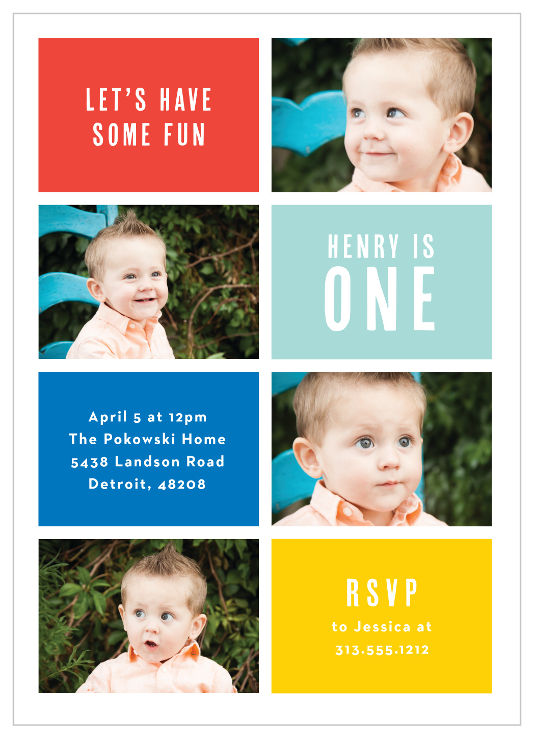 Color Quad First Birthday Invitations By Basic Invite