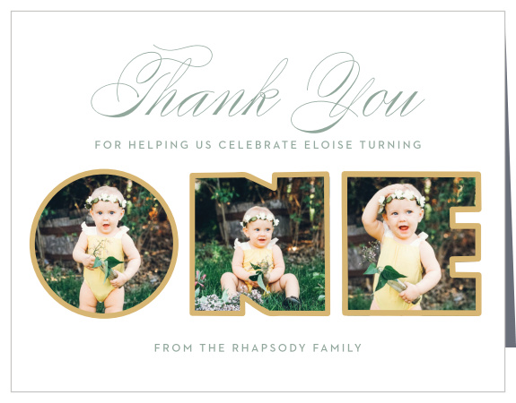 Our Letter Blocks First Birthday Thank You Cards let family and friends know how much you appreciated their support and presence at your child's party.