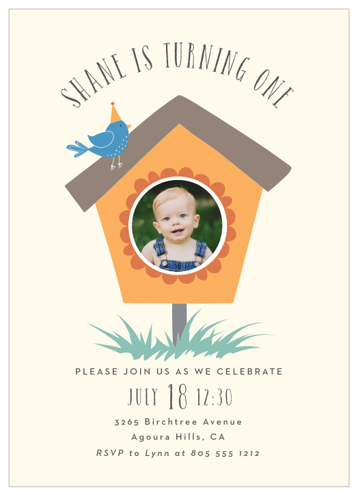 Kickstart celebrations of your growing baby turning one, using our Little Birdhouse First Birthday Invitations!