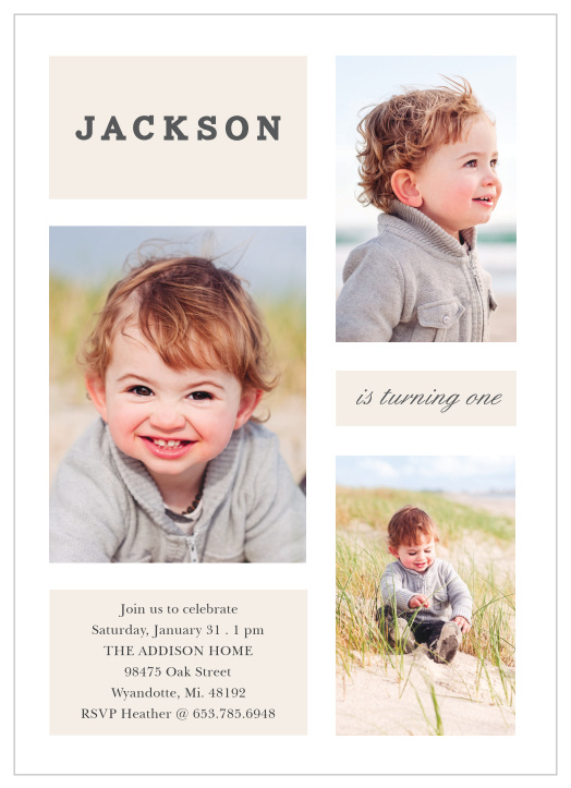 Gather family and friends to celebrate your little ones special day with our Timeless Collage First Birthday Invitations.