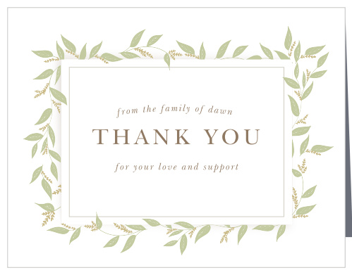 Our Greenery Frame Memorial Thank You Cards is here to honor the memory of your loved one.