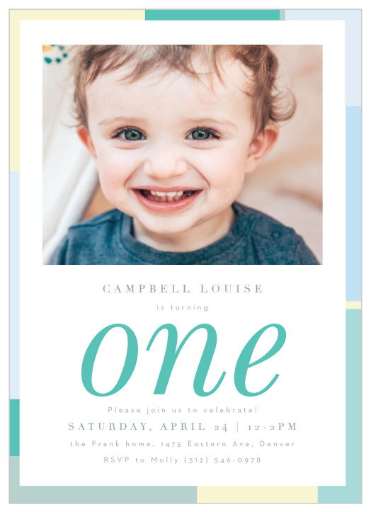 Celebrate your child's first birthday in style, with our Pastel Frame First Birthday Invitations!