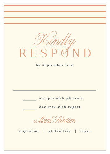 Gather a headcount of every friend and family member that plans on attending your wedding with our Modern Lines Response Cards.