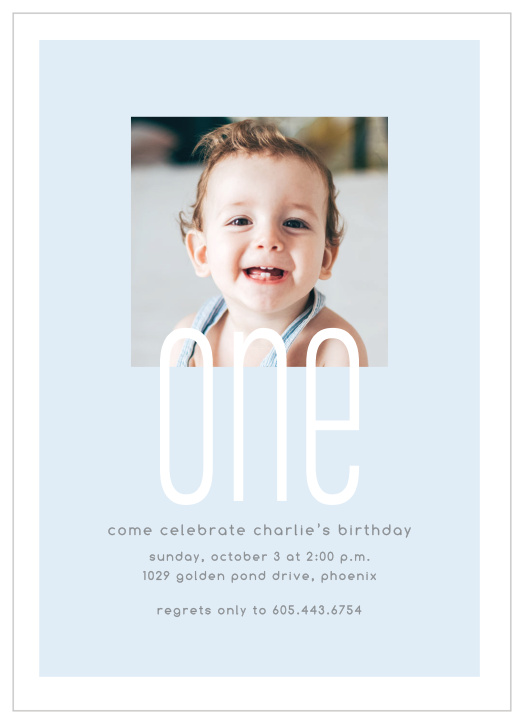 Our Contemporary Type First Birthday Invitations bring friends and family together to celebrate your little one's special day.