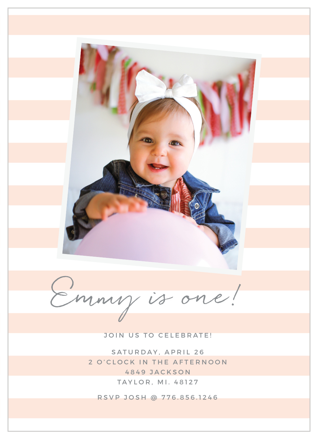 Party Stripes First Birthday Invitations