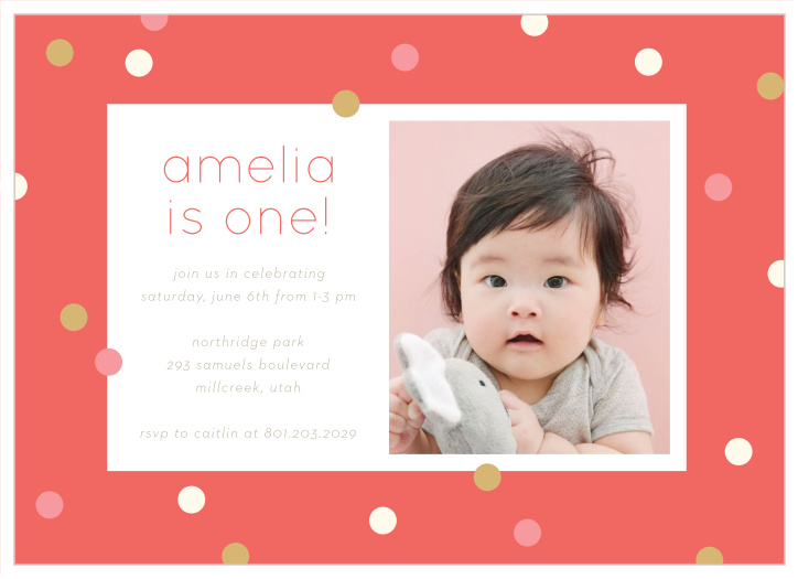 Our Pretty Polka Dots First Birthday Thank You Cards reflect your gratitude for the support and presence of friends and family at your little one's party. Your thanks stand out in the center in lust-pink with your family name below in sand-brown, modern typography against a white background. Colorful dots dance their way across every card, adding a lovely finishing touch. Customize these cards with endless combinations of colors and fonts to be perfect for you and your loved ones.