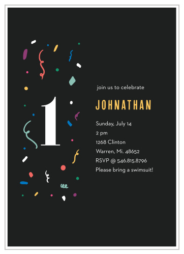 Shout hooray and throw some confetti with the Confetti Sprinkle First Birthday Invitation.
